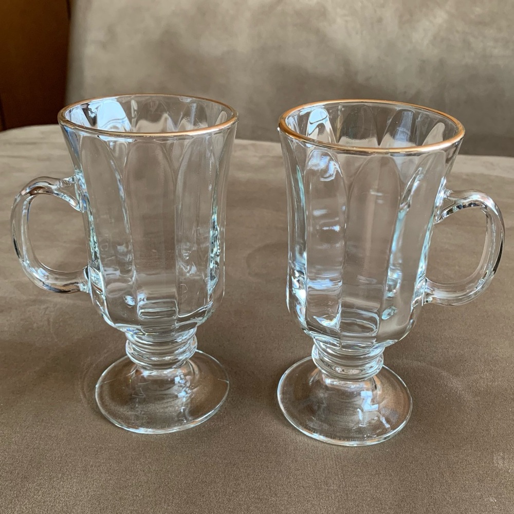 Vintage Pair Libbey Glass Co Milan Pattern Clear Paneled Glass Irish Coffee Mugs